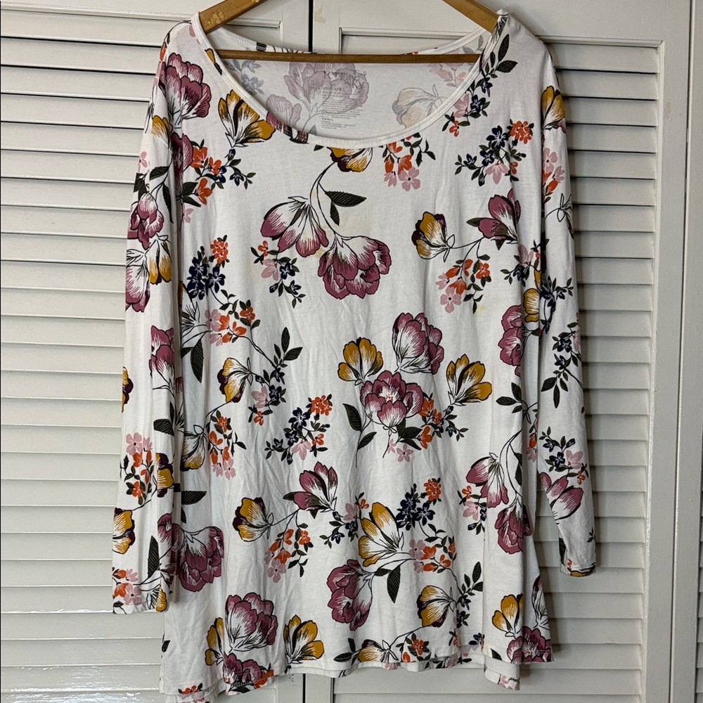 Terra & Sky Floral Long Sleeve Top - White, Purple, Yellow